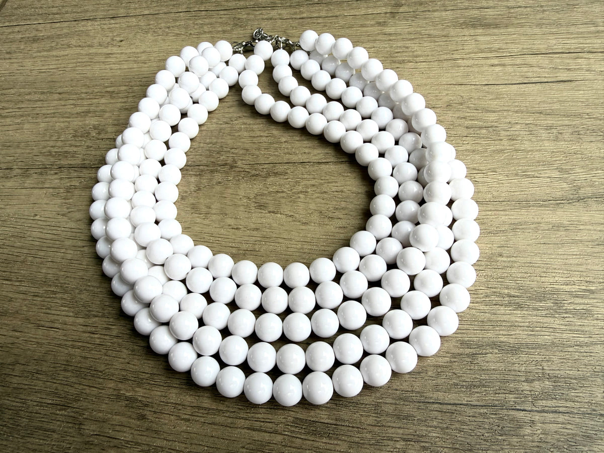 White Acrylic Big Bead Chunky Multi Strand Statement Necklace