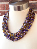 Purple Yellow Statement Beaded Chunky Faceted Stone Necklace - Tara