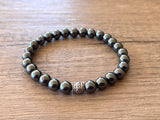 Mens Gray Silver Stretch Bracelet Hematite Beaded Bracelet - Manuel