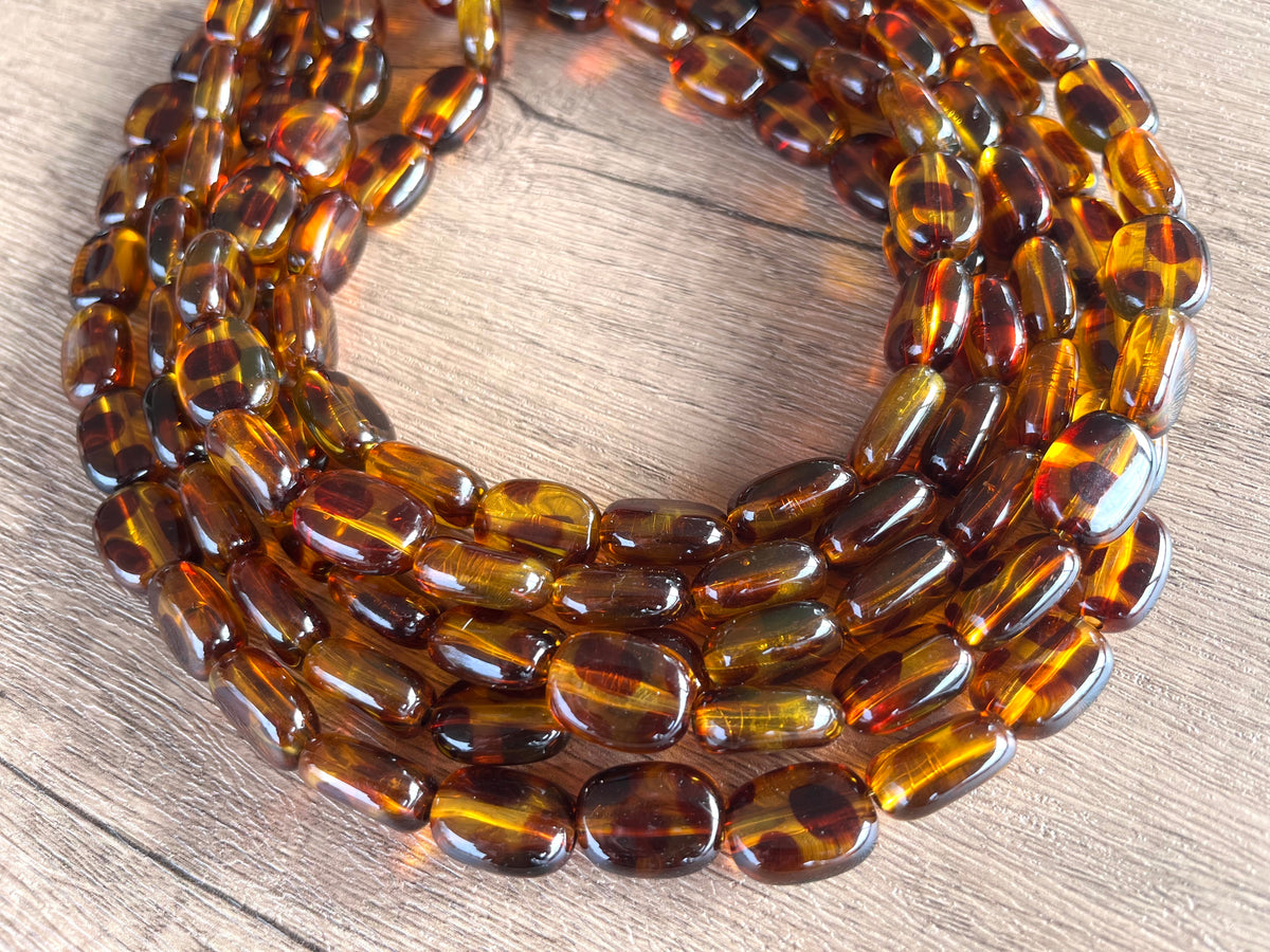 Tortoise Shell Lucite Acrylic Beaded Chunky Multi Strand Statement Necklace  Lauren