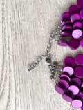 Purple Silver Wood Beaded Statement Chunky Multi Strand Necklace - Regan