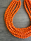 Orange Beaded Statement Acrylic Chunky Lucite Multi Strand Necklace - Beth