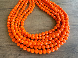 Orange Beaded Statement Acrylic Chunky Lucite Multi Strand Necklace - Beth