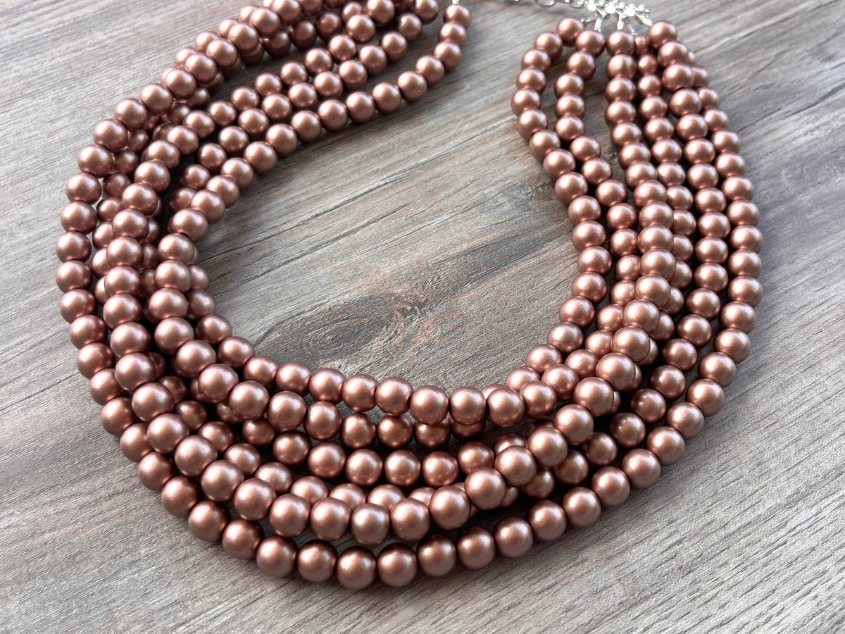 Bronze Acrylic Matte Beaded Multi Strand Statement Necklace