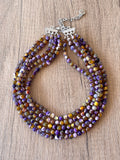 Purple Yellow Statement Beaded Chunky Faceted Stone Necklace - Tara