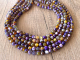 Purple Yellow Statement Beaded Chunky Faceted Stone Necklace - Tara