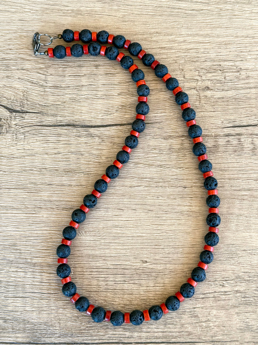 Brown Black Lava Rock Mens Beaded Surfer Necklace - Mack – Dana