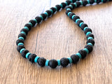 Black Lava Rock Turquoise Mens Surfer Beaded Long Necklace - Mac