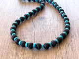 Black Lava Rock Turquoise Mens Surfer Beaded Long Necklace - Mac