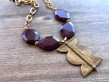 Purple Red Jade Ethiopian Brass Pendant Statement Necklace - Ultimo
