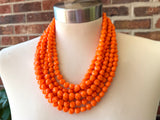 Orange Beaded Statement Acrylic Chunky Lucite Multi Strand Necklace - Beth