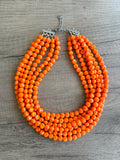 Orange Beaded Statement Acrylic Chunky Lucite Multi Strand Necklace - Beth