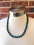 Black Lava Rock Turquoise Mens Surfer Beaded Long Necklace - Mac