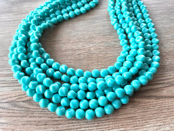 Turquoise Blue Beaded Statement Acrylic Chunky Lucite Multi Strand Necklace - Beth