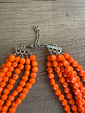 Orange Beaded Statement Acrylic Chunky Lucite Multi Strand Necklace - Beth