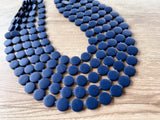 Dark Blue Wood Bead Multi Strand Chunky Statement Necklace - Charlotte