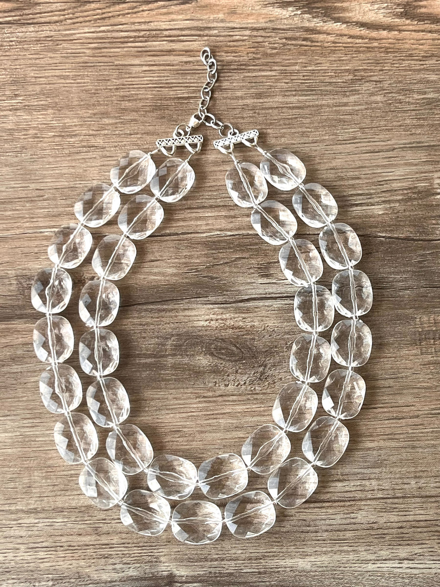 Clear Acrylic Beaded Multi Strand Chunky Statement Necklace
