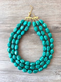 Teal Green Lucite Acrylic Bead Statement Chunky Necklace - Penelope