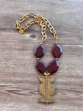 Purple Red Jade Ethiopian Brass Pendant Statement Necklace - Ultimo