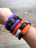 Halloween Black Orange Purple Pumpkin Spiderweb Lucite Stretch Womens Bracelet