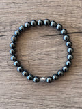 Mens Gray Silver Stretch Bracelet Hematite Beaded Bracelet - Manuel