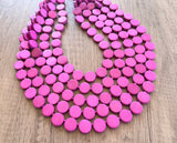Purple Pink Wood Chunky Multi Strand Statement Necklace - Charlotte