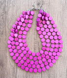 Purple Pink Wood Chunky Multi Strand Statement Necklace - Charlotte