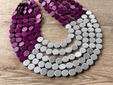 Purple Silver Wood Beaded Statement Chunky Multi Strand Necklace - Regan