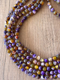 Purple Yellow Statement Beaded Chunky Faceted Stone Necklace - Tara