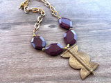 Purple Red Jade Ethiopian Brass Pendant Statement Necklace - Ultimo
