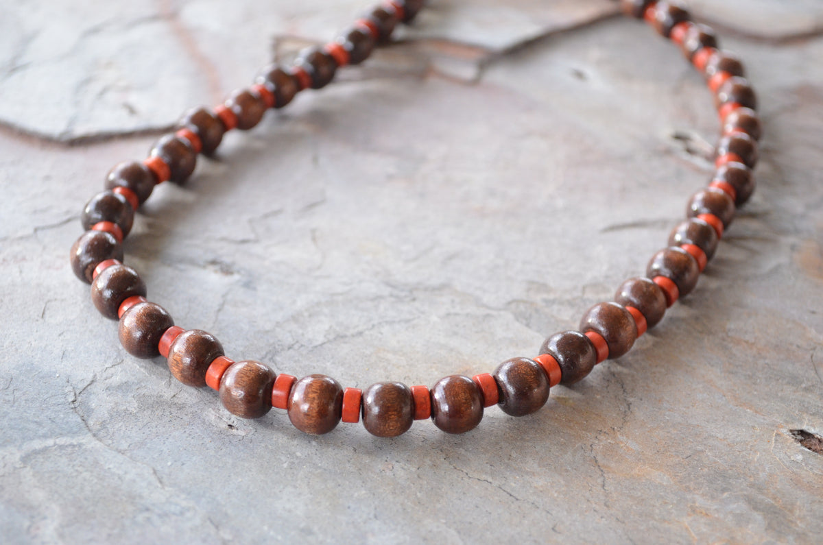 Brown Red Wood Magnesite Stone Beaded Mens Necklace - Rudy – Dana