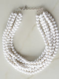 White Ivory Acrylic Pearl Statement Lucite Bead Multi Strand Statement Necklace - Alana