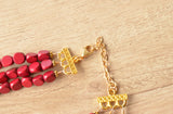 Dark Red Gold Wood Beaded Chunky Statement Necklace - Lisa