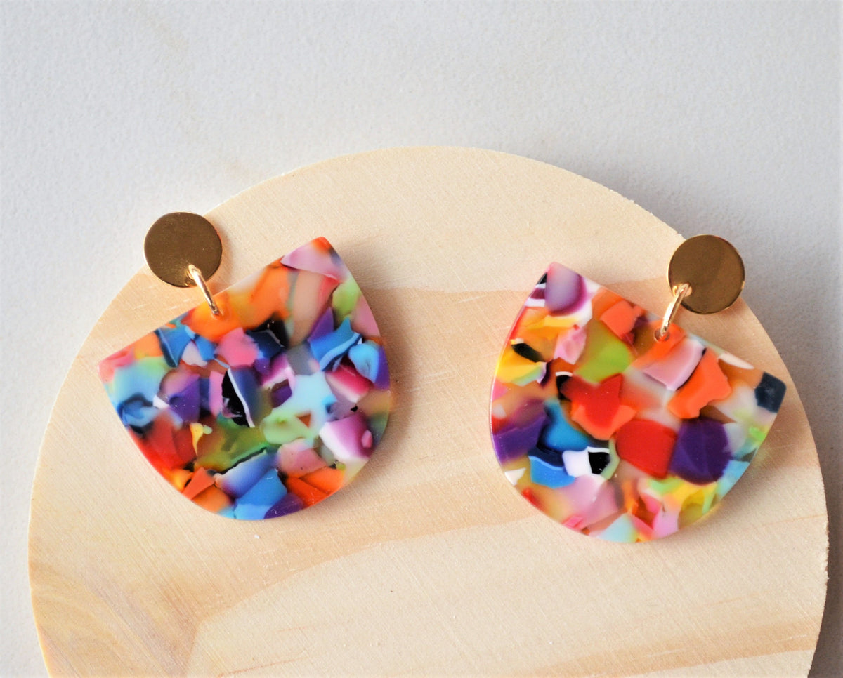 Multi Color Colorful Big Lucite Acrylic Statement Dangle Womens