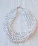 Clear Silver Glitter Acrylic Lucite Bead Chunky Multi Strand Statement Necklace - Alana