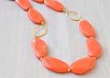 Coral Orange Gold Lucite Long Statement Acrylic Bead Necklace