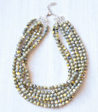 Black Yellow White Swirl Beaded Chunky Glass Multi Strand Statement Necklace - Michelle