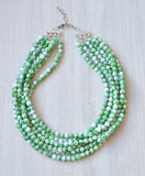 Green White Acrylic Lucite Bead Chunky Multi Strand Statement Necklace - Michelle