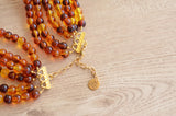 Amber Brown Lucite Bead Acrylic Chunky Multi Strand Statement Necklace - Alana