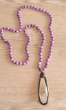 Long Pink Black Bead Boho Statement Knotted Crystal Pendant Womens Necklace - Freya