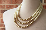 Ivory Gold Acrylic Bead Multi Strand Color Block Statement Necklace - Renee