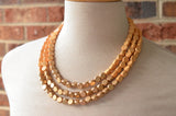 Yellow Pink Gold Wood Beaded Chunky Statement Necklace - Lisa
