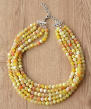 Yellow White Statement Beaded Chunky Faceted Stone Necklace - Tara