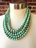 Green Turquoise Beaded Chunky Multi Strand Statement Necklace - Alana