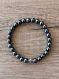 Mens Gray Silver Stretch Bracelet Hematite Beaded Bracelet - Manuel
