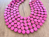 Purple Pink Wood Chunky Multi Strand Statement Necklace - Charlotte