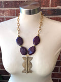 Purple Red Jade Ethiopian Brass Pendant Statement Necklace - Ultimo
