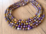 Purple Yellow Statement Beaded Chunky Faceted Stone Necklace - Tara