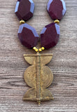 Purple Red Jade Ethiopian Brass Pendant Statement Necklace - Ultimo