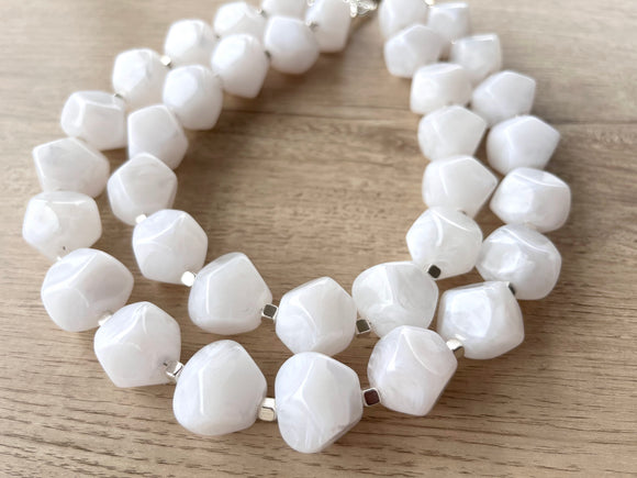 White Lucite Beaded Chunky Multi Strand Statement Necklace - Ashley